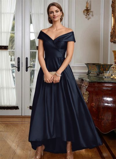 A-Line Off-The-Shoulder Sleeveless Asymmetrical Satin Bridesmaid Dresses