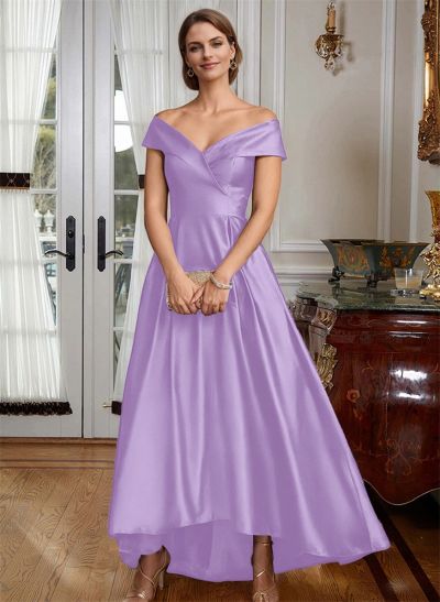 A-Line Off-The-Shoulder Sleeveless Asymmetrical Satin Bridesmaid Dresses