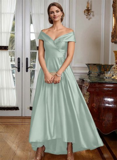 A-Line Off-The-Shoulder Sleeveless Asymmetrical Satin Bridesmaid Dresses