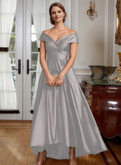 A-Line Off-The-Shoulder Sleeveless Asymmetrical Satin Bridesmaid Dresses