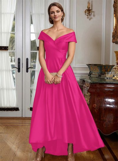 Blue Cap Shoulder Satin High Low Mother Of The Bride Dresses