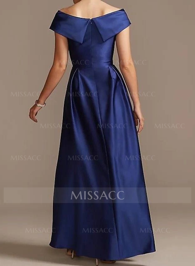 Blue Cap Shoulder Satin High Low Mother Of The Bride Dresses