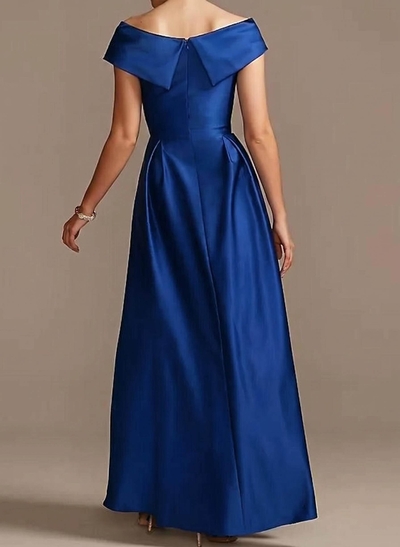 Blue Cap Shoulder Satin High Low Mother Of The Bride Dresses