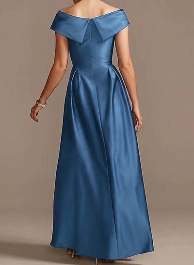 Blue Cap Shoulder Satin High Low Mother Of The Bride Dresses