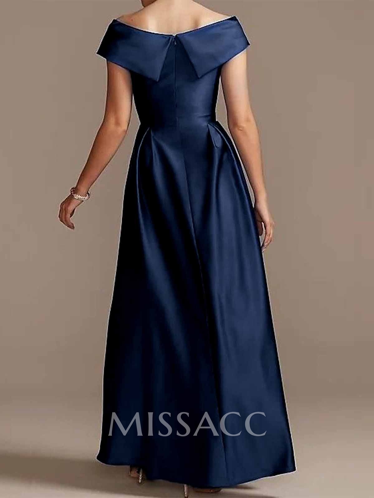 Blue Cap Shoulder Satin High Low Mother Of The Bride Dresses