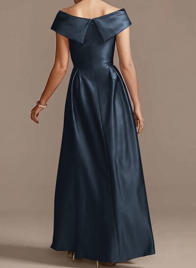 Blue Cap Shoulder Satin High Low Mother Of The Bride Dresses