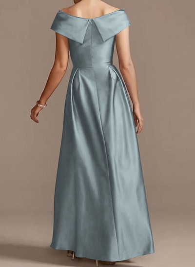 Blue Cap Shoulder Satin High Low Mother Of The Bride Dresses