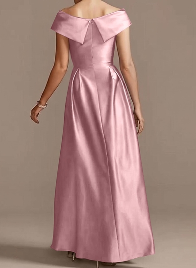 Blue Cap Shoulder Satin High Low Mother Of The Bride Dresses