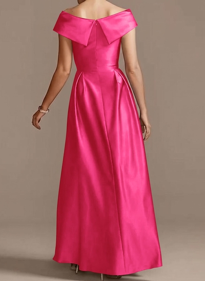 Blue Cap Shoulder Satin High Low Mother Of The Bride Dresses