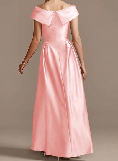 Blue Cap Shoulder Satin High Low Mother Of The Bride Dresses