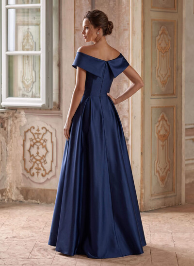 Blue Cap Shoulder Satin High Low Mother Of The Bride Dresses