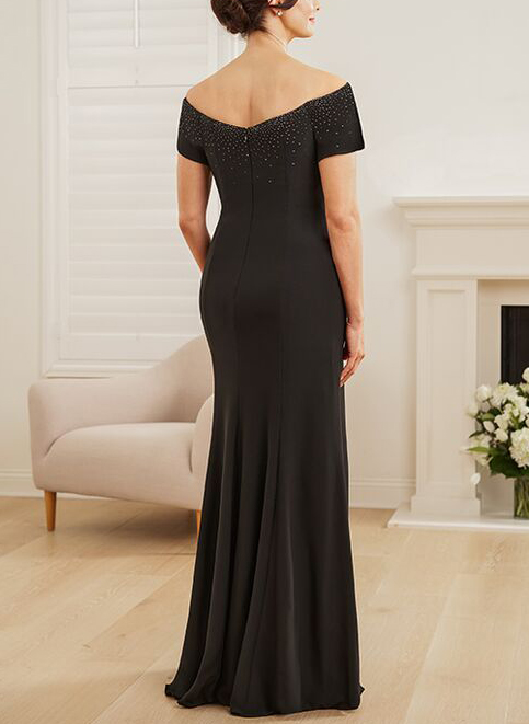 Black Cap Shoulder Beading Mother Of The Bride Dresses With Cascading Ruffles
