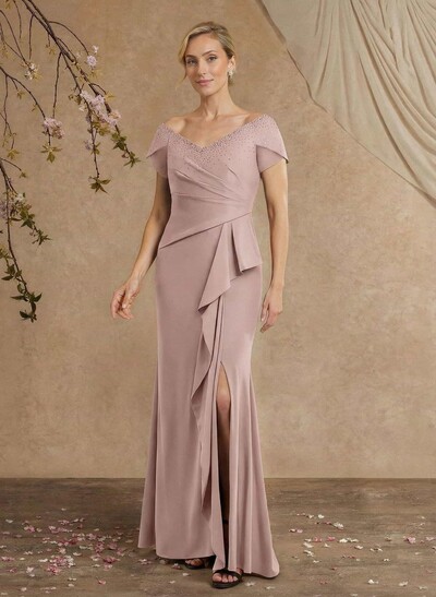 Black Cap Shoulder Beading Mother Of The Bride Dresses With Cascading Ruffles