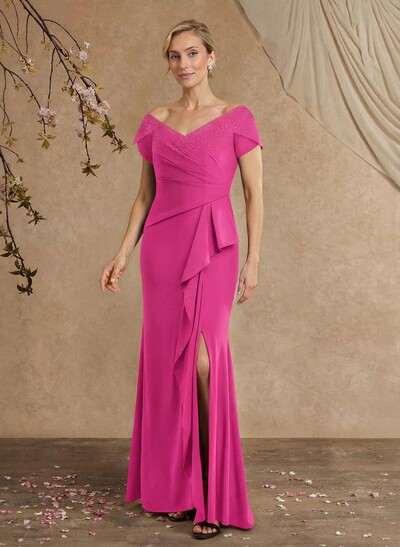 Black Cap Shoulder Beading Mother Of The Bride Dresses With Cascading Ruffles