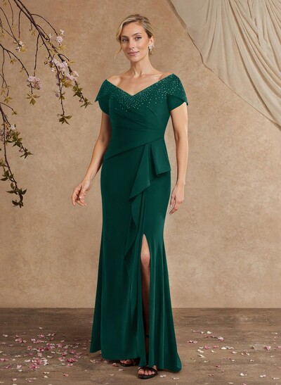 Black Cap Shoulder Beading Mother Of The Bride Dresses With Cascading Ruffles