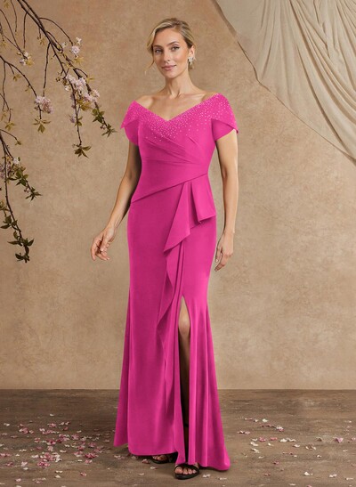 Black Cap Shoulder Beading Mother Of The Bride Dresses With Cascading Ruffles