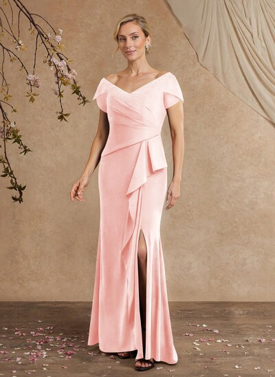 Black Cap Shoulder Beading Mother Of The Bride Dresses With Cascading Ruffles