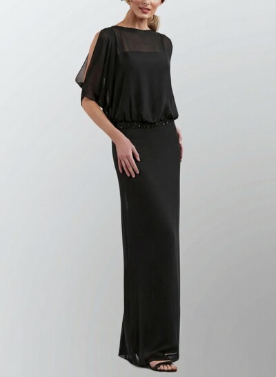 Elegant Wrap Sheath/Column Long Mother Of The Bride Dresses With Beading