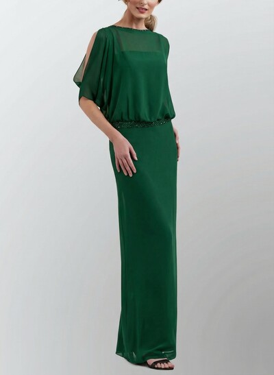 Elegant Wrap Sheath/Column Long Mother Of The Bride Dresses With Beading