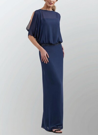 Elegant Wrap Sheath/Column Long Mother Of The Bride Dresses With Beading