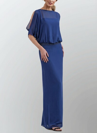 Elegant Wrap Sheath/Column Long Mother Of The Bride Dresses With Beading