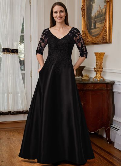 Lace V-Neck A-Line Satin Mother Of The Bride Dresses