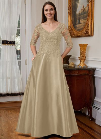 Lace V-Neck A-Line Satin Mother Of The Bride Dresses