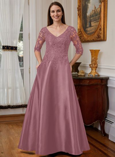 Lace V-Neck A-Line Satin Mother Of The Bride Dresses