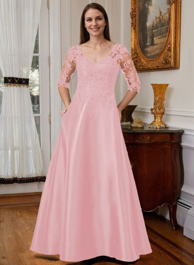 Lace V-Neck A-Line Satin Mother Of The Bride Dresses