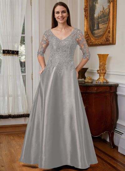 Lace V-Neck A-Line Satin Mother Of The Bride Dresses