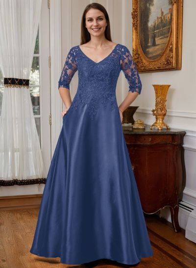 Lace V-Neck A-Line Satin Mother Of The Bride Dresses