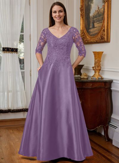 Lace V-Neck A-Line Satin Mother Of The Bride Dresses