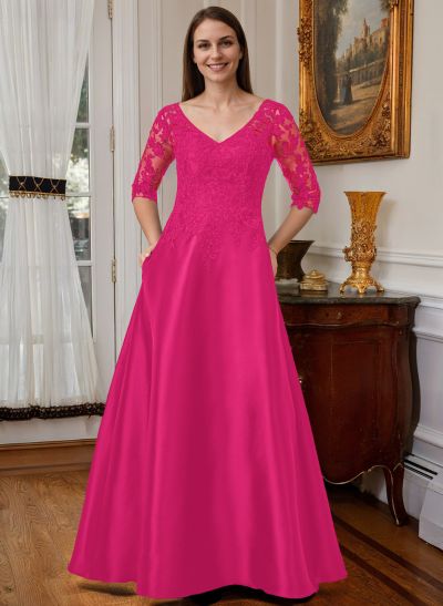 Lace V-Neck A-Line Satin Mother Of The Bride Dresses