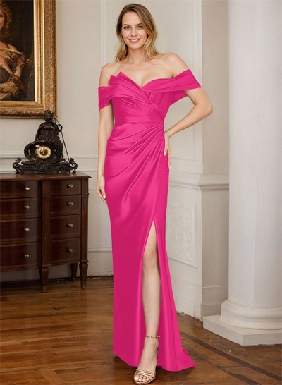 Sheath/Column Off-The-Shoulder Satin Mother Of The Bride Dresses With Split Front