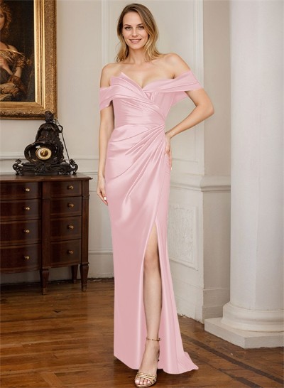 Sheath/Column Off-The-Shoulder Satin Mother Of The Bride Dresses With Split Front