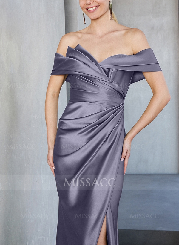 Sheath/Column Off-The-Shoulder Satin Mother Of The Bride Dresses With Split Front