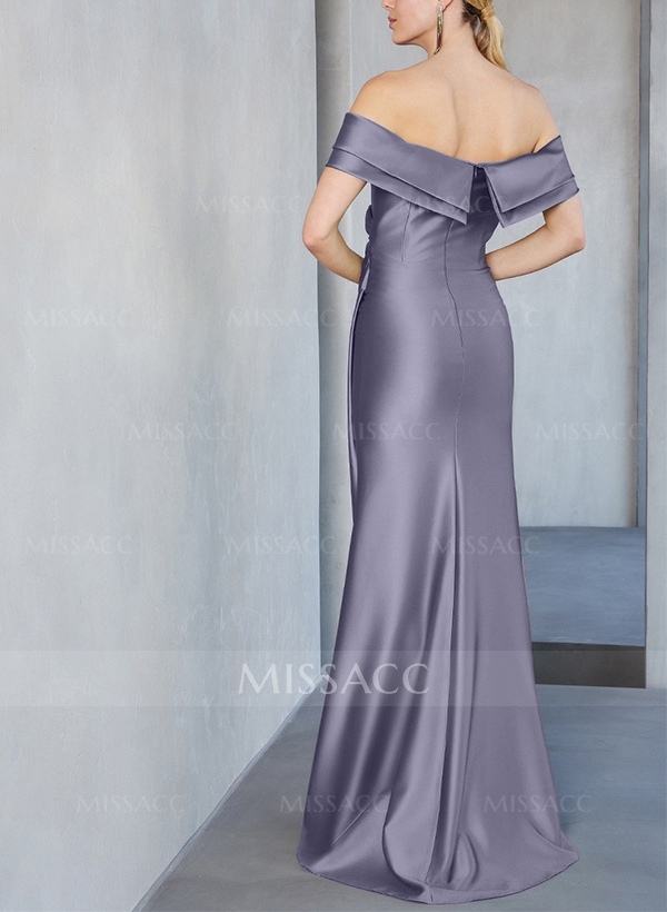 Sheath/Column Off-The-Shoulder Satin Mother Of The Bride Dresses With Split Front