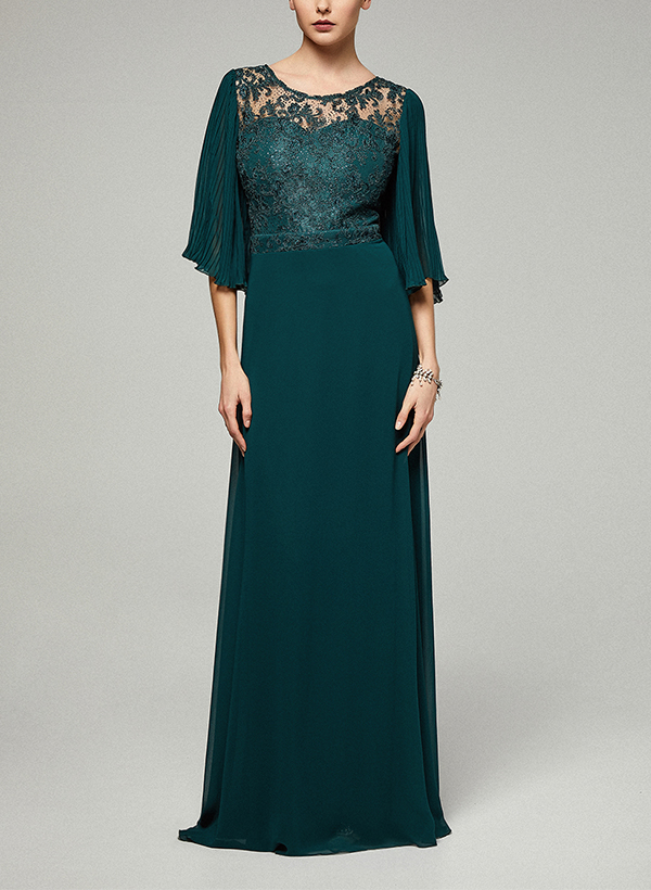 A-Line Illusion Neck 1/2 Sleeves Chiffon/Lace Mother Of The Bride Dresses