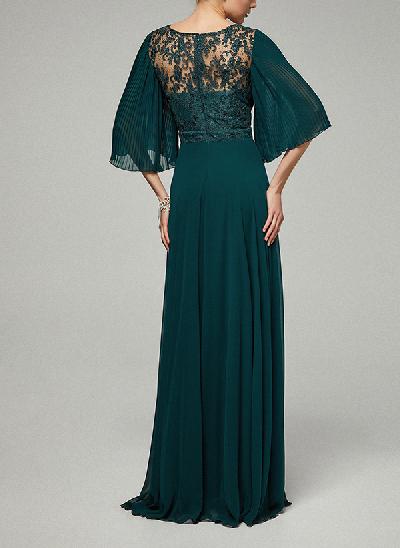 A-Line Illusion Neck 1/2 Sleeves Chiffon/Lace Mother Of The Bride Dresses