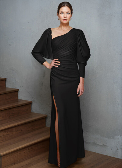 Sheath/Column Long Sleeves Asymmetrical Neck Mother Of The Bride Dresses With Split Front