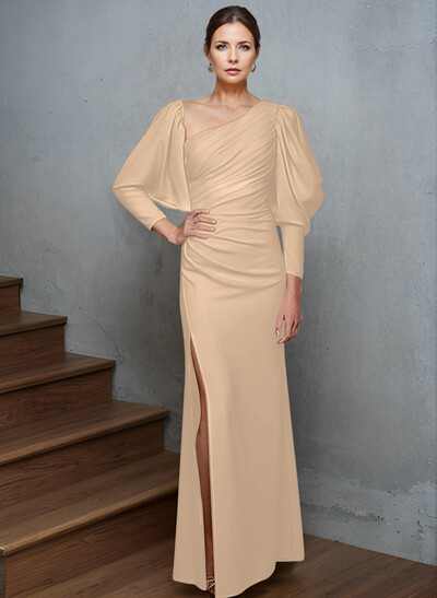 Sheath/Column Long Sleeves Asymmetrical Neck Mother Of The Bride Dresses With Split Front
