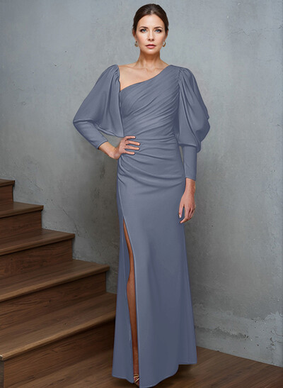 Sheath/Column Long Sleeves Asymmetrical Neck Mother Of The Bride Dresses With Split Front