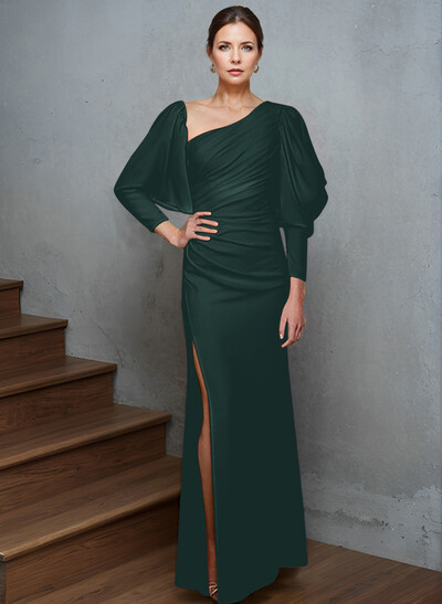 Sheath/Column Long Sleeves Asymmetrical Neck Mother Of The Bride Dresses With Split Front