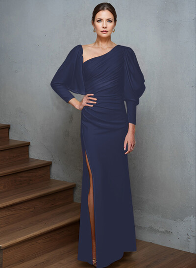 Sheath/Column Long Sleeves Asymmetrical Neck Mother Of The Bride Dresses With Split Front