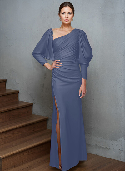 Sheath/Column Long Sleeves Asymmetrical Neck Mother Of The Bride Dresses With Split Front