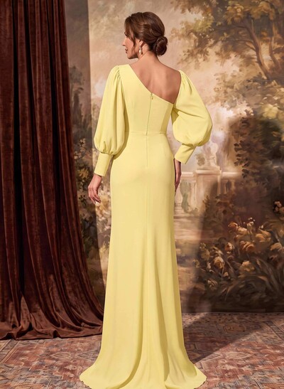 Sheath/Column Long Sleeves Asymmetrical Neck Mother Of The Bride Dresses With Split Front
