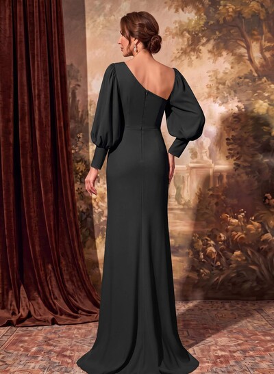 Sheath/Column Long Sleeve Asymmetric Neck Mother Of The Bride Dresses With Front Split