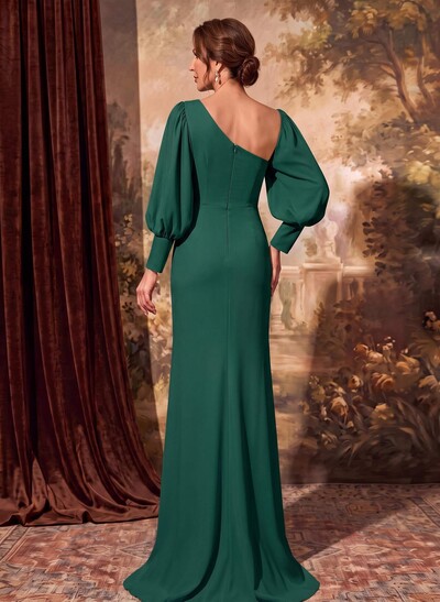 Sheath/Column Long Sleeves Asymmetrical Neck Mother Of The Bride Dresses With Split Front