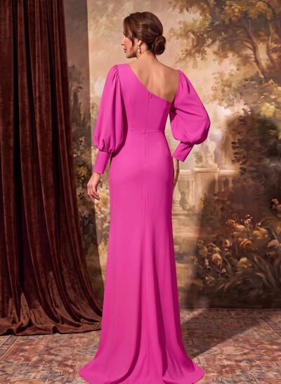 Sheath/Column Long Sleeves Asymmetrical Neck Mother Of The Bride Dresses With Split Front
