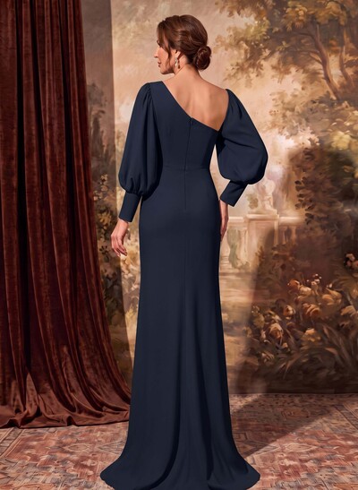 Sheath/Column Long Sleeve Asymmetric Neck Mother Of The Bride Dresses With Front Split